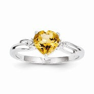 14k White Gold Diamond and Citrine Heart Ring