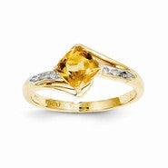 14k Yellow Gold Rhodium Diamond and Citrine Square Ring