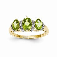 14k Yellow Gold Diamond and Peridot Oval Ring