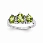 14k White Gold Diamond and Peridot Oval Ring
