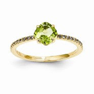 14k Yellow Gold Diamond and Peridot Square Ring