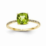 14k Yellow Gold Diamond and Peridot Square Ring