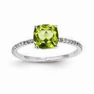 14k White Gold Diamond and Peridot Square Ring