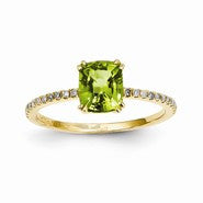 14k Yellow Gold Diamond and Peridot Square Ring