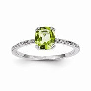 14k White Gold Diamond and Peridot Square Ring