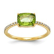 14k Yellow Gold Diamond and Peridot Square Ring