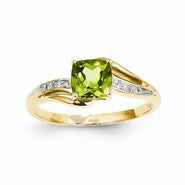 14k Yellow Gold Rhodium Diamond and Peridot Square Ring