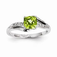 14k White Gold Diamond and Peridot Square Ring