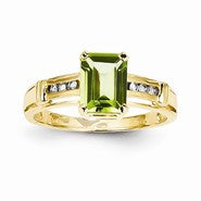 14k Yellow Gold Peridot and White Topaz Square Ring
