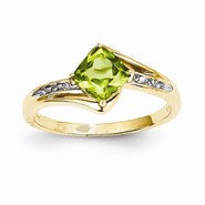 14k Yellow Gold Rhodium Diamond and Peridot Square Ring
