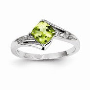 14k White Gold Diamond and Peridot Square Ring