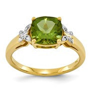 14k Yellow Gold Diamond and Peridot Square Ring
