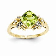 14k Yellow Gold Diamond and Peridot Square Ring