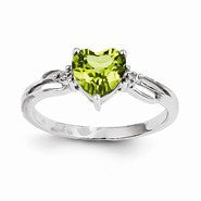 14k White Gold Diamond and Peridot Heart Ring
