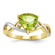 14k Yellow Gold Peridot and White Topaz Trillion Ring