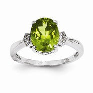 14k White Gold Diamond and Peridot Oval Ring