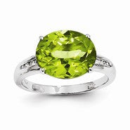 14k White Gold Diamond and Peridot Oval Ring