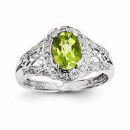 14k White Gold Diamond and Peridot Oval Ring
