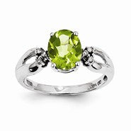 14k Yellow Gold Diamond and Peridot Oval Ring