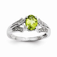 14k White Gold Diamond and Peridot Oval Ring