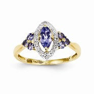 14k Yellow Gold Rhodium Diamond and Tanzanite Ring