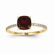 14k Yellow Gold Diamond and Garnet Square Ring