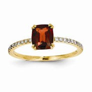 14k Yellow Gold Diamond and Garnet Square Ring