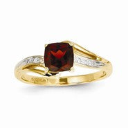 14k Yellow Gold Rhodium Diamond and Garnet Square Ring