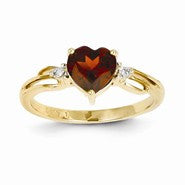 14k Yellow Gold Diamond and Garnet Heart Ring
