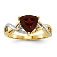 14k Yellow Gold Garnet and White Topaz Trillion Ring
