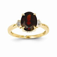 14k Yellow Gold Diamond and Garnet Oval Ring