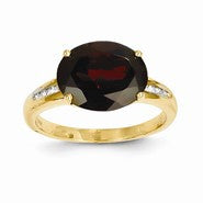 14k Yellow Gold Diamond and Garnet Oval Ring
