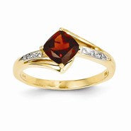 14k Yellow Gold Rhodium Diamond and Garnet Square Ring