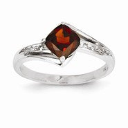 14k White Gold Diamond and Garnet Square Ring