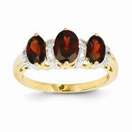 14k Yellow Gold Diamond and Garnet Oval Ring