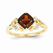 14k Yellow Gold Diamond and Garnet Square Ring