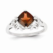 14k White Gold Diamond and Garnet Square Ring