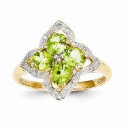 14k Yellow Gold Peridot and Diamond Ring