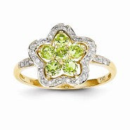 14k Yellow Gold Peridot and Diamond Ring