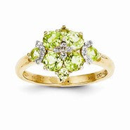 14k Yellow Gold Peridot and Diamond Ring