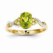 14k Yellow Gold Diamond and Peridot Oval Ring