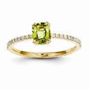 14k Yellow Gold Diamond and Peridot Square Ring