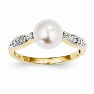 14k Yellow Gold Diamond and Freshwater Cultured Pearl Ring