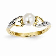 14k Yellow Gold Diamond and Freshwater Cultured Pearl Ring