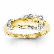 14k Yellow Gold Rhodium Diamond Buckle Ring