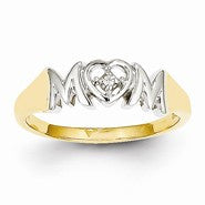 14k Yellow Gold Rhodium Diamond Mom Ring