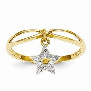 14k Yellow Gold Diamond Star Dangle Ring