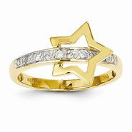 14k Yellow Gold Rhodium Diamond Star Ring