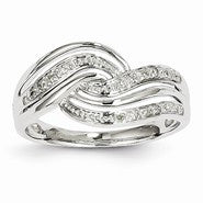 14k White Gold Diamond Multi Lined Twist Design Ring