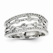 14k White Gold Diamond Multi Lined Ring